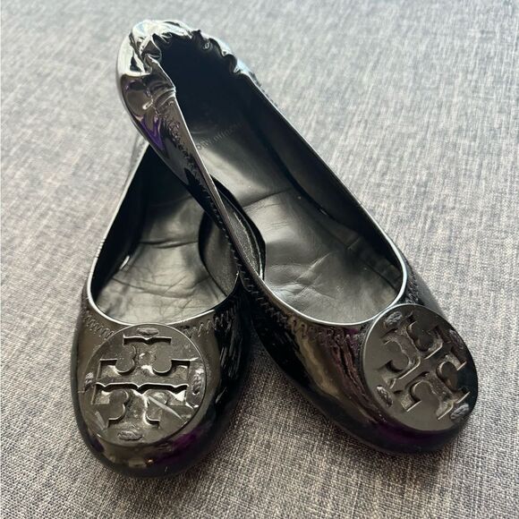 Tory Burch Reva Ballet Flat Patent Leather Black Size 7 - Picture 1 of 12